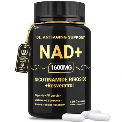 NAD Supplement 1600mg NAD+ with Resveratrol & Nicotinamide Riboside Anti-Aging Support Cellular Energy & Mental Clarity Support Vegan Non-GMO 120 Capsules