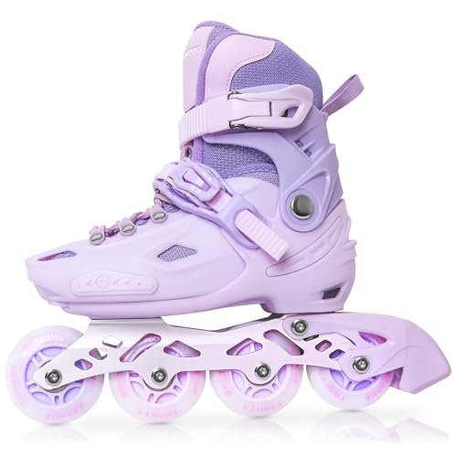 LIRENGUI Inline Skates for Kids, Adjustable Inline Skates for Children, Girls Inline Skates with All Lighting Wheels for Indoor and Outdoor Sports, Purple (Medium)