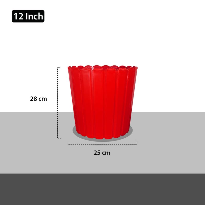Image of GARDENS NEED 12 Inches Thai Round Flower Pot | Set of 2 | Red | Plastic Planter Pots for Indoor & Outdoor Home, Office & Balcony Decoration