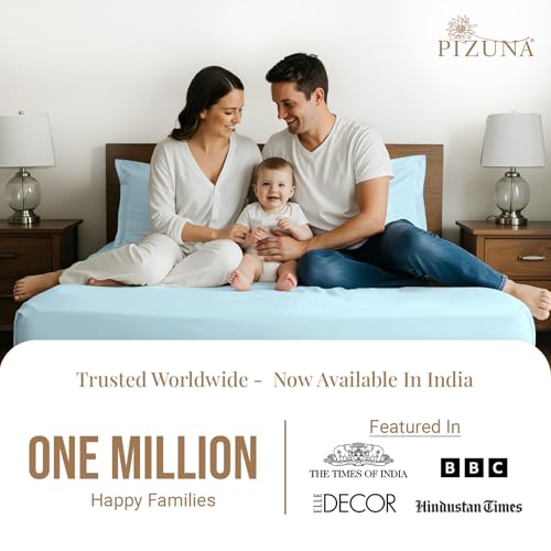 Image of Pizuna 100% Cotton Bedsheet Super King Size Baby Blue, 800 Thread Count Long Staple Combed Cotton Flat Bedsheets 108x108 Inches with 4 Pillow Covers, Bed Sheet for Super King Size Bed