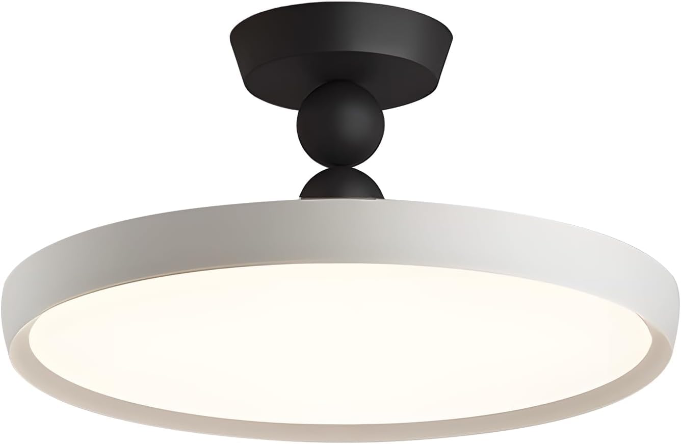 KHUKHU 19.7" Dimmable Ceiling Light Semi Flush Mount, Three-Color Temperature Adjustment, Modern Round LED Ceiling Light Fixture for Porch Hallway Entryway,Wood Grain Finish(D)