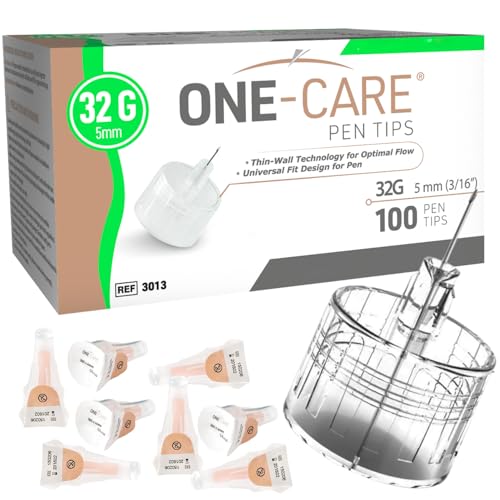ONE-CARE Pen Tips 32G x 5 mm (3/16”) – Ultra-Fine Design, Thin-Wall Flow Technology, Universal Twist-On Fit, Individually Sealed, 100 Count