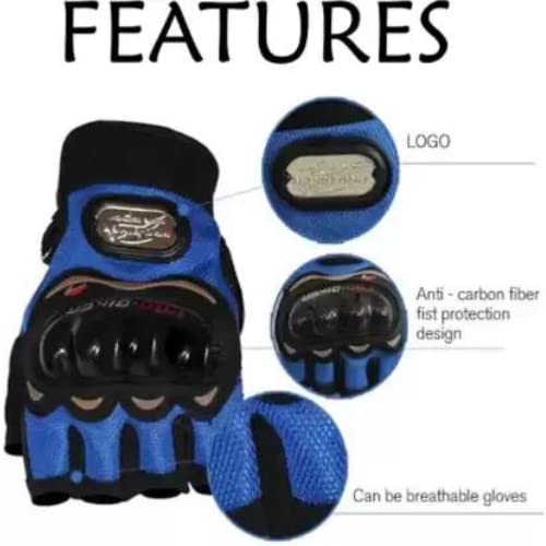 Image of Leosportz Riding Gloves for Men Bike Riders - Special Tactical Gloves with Rubber Knuckle Punch | Non-Slip Half Finger with Firm Padding Motorcycle Gloves (L, Blue)