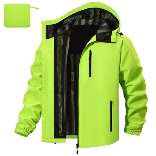 FemiChic Regenjacke Herren Wasserdicht Atmungsaktiv Outdoor Fahrrad Dünne Ultraleichte Wanderjacke für Rain Camping Sommer Leichte Jacke(Grün,M)