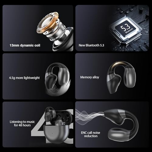 TELNP Open Ear Kopfhörer Kabellos Kopfhörer Bluetooth 5.3 Sport EarClip Kopfhörer IPX7 Wasserdicht Ear Clip Air Conduction Headphones, Ohne ins Ohr zu Gelangen Schmerzlos, für Laufen,Radfahren,Wandern – Bild 6
