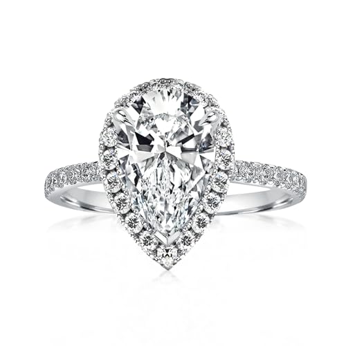 3.0CT 5A Grade Pear Cut Cubic Zirconia Engagement Ring for Women, 18K White Gold Plated Sterling Silver Promise Ring