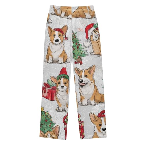 Xmas Corgi Dog Trees Boys Long Pants Soft Trousers Elastic Waist Kids Lounge Bottoms with Pockets S-XL