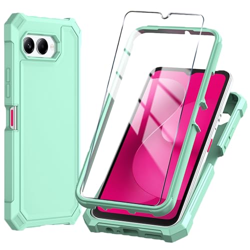 Mocotto for T-Mobile REVVL 8 Phone Case with Tempered Glass Screen Protector,Slim Soft Silicone Full-Body Protective Cover (Green)