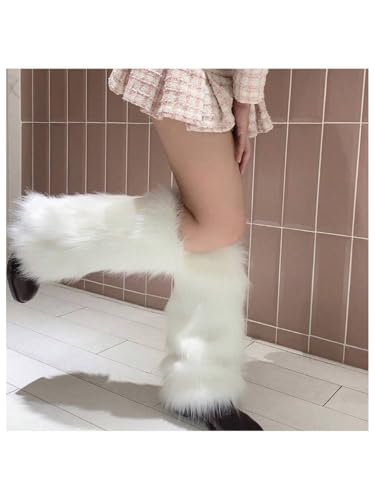 WDIRARA Women's Fuzzy Leg Warmers Winter Soft Boot Cuffs Covers Party Kawaii Fur Leg Warmers Y2k2