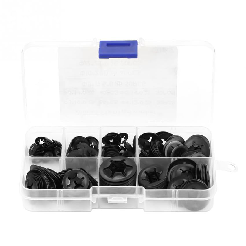 260Pcs Internal Tooth Torx Ring Push On Locking Washers Speed Clips Fasteners Assortment Kit M3-M12, Manganese Steel