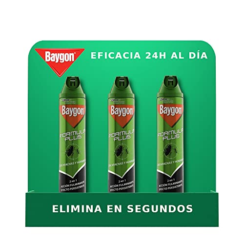Baygon Aerosol - Insecticida para Cucarachas, Hormigas y Chinches, Fórmula Plus, Acción inmediata, Protección duradera, Pack de 3 Unidades de 600 ml