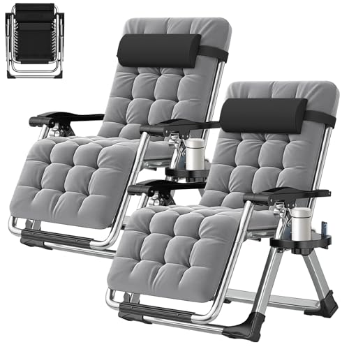 ABORON 2 Pack Zero Gravity Chair, Outdoor Lounge Chairs Sun Loungers with Removable Cushion,Headrest,Cup Holder,Reclining Patio Lounger Chair for Indoor and Outdoor