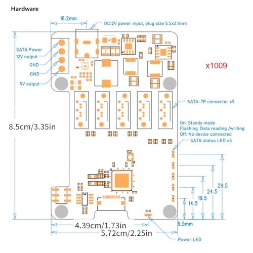 Placa PCIE X1009 para Raspberry Pi 5 con 5 puertos SATA y velocidad de 5 Gbps 5