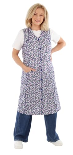Schuerzenfabrik Damenkittel Baumwolle Hauskleid ohne Arm Kittel Schürze bunt, Größe:56, Dessin:Lila