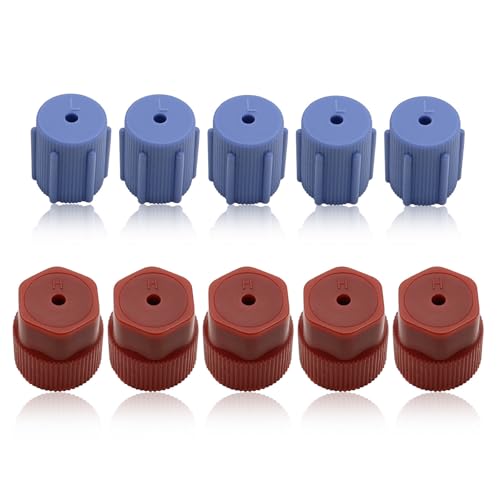 10Pcs R134a Cap A/C Cap 13mm & 16mm Air Conditioning Service AC System Charging Port Caps (5 Sets Blue Low & Red High)