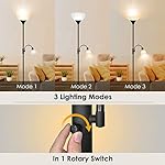 Floor Lamp, Standing Lamp, Torchiere Floor Lamp with Adjustable Reading Lamp, 71" Tall Pole Lamps, 3 Way Switch, Plastic Lampshade, Corner Floor Lamps for Living Room, Bedroom(E26 Base, No Bulb)-Black - Image 3