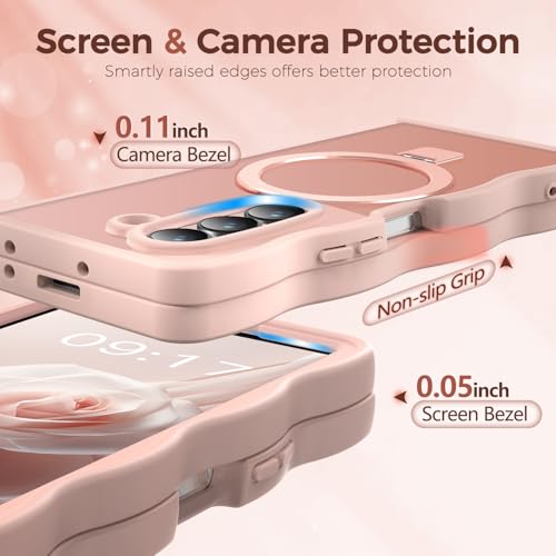Image of Cute Wavy Magnetic Stand Case for Galaxy Z Fold 5 Fit for MagSafe, Pink