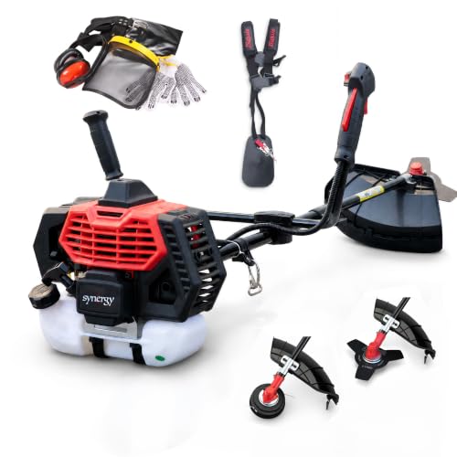 Synergy Desbrozadora Gasolina 65cc 4,9CV 2 en 1 – Motor 2T – 1 Cabezal Automático Reforzado, 1 Disco 3 Puntas y Arnés