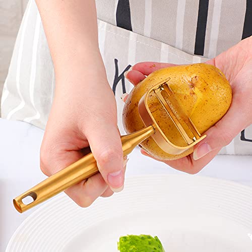 Color Me! 188 Stainless Steel Swivel Vegetable Peelers Y-Shaped And P-Shaped Potato Peelers With Potato Eye Remover Kitchen Peeler For Fruits, Cucumber, Carrot, Dishwasher Safe(2Pcs)(Gold) #TOP2