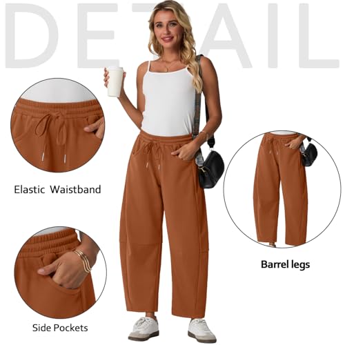 Lepunuo Barrel Sweatpants Women Casual Baggy Elastic Waisted Pants Wide Leg Gym Trousers with Pockets