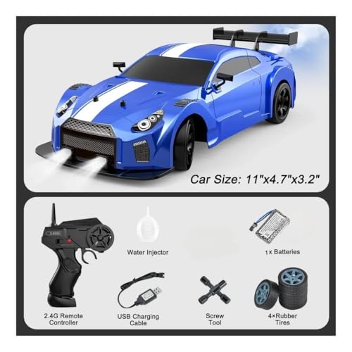 Image of RC Drift Car, Drifting RC Car 1 /16 2.4GHz 4WD Remote Control Cars, Rechargeable Drifting Cars 18KM /H+ High Speed RC Racing Vehicle with Spray Cool Lights Toy Car for Kids (RC Drift & Spray Car-Blue)