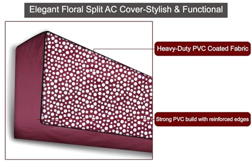 Image of The Furnishing Tree Split AC cover for indoor and outdoor unit of 2 ton waterproof and dustproof Maroon Different polka dots pattern