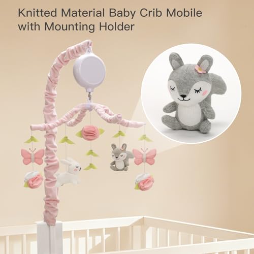 Baby Crib Mobile for Girls, Soft Knitted Woodland Characters Rabbit Squirrel, Pink and White Nursery Decor, Calming Soother with 12 Lullabies Essential and Perfect Gift for Girls - Image 4