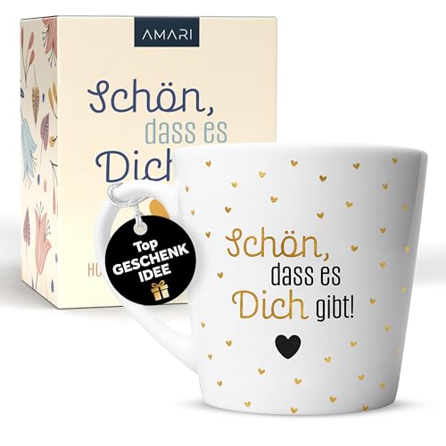 Amari Tasse Schön DASS es Dich gibt Geschenkidee für Freunde & Familie Dankeschön Kaffeebecher Premium Keramiktasse 325 ml Spülmaschinenfest