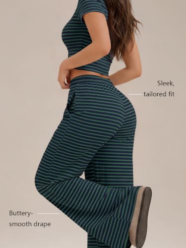 Image of Trendy Queen 2 Piece Matching Summer Lounge Set Womens Side Ruching Top Wide Leg Pants Sets with Pockets