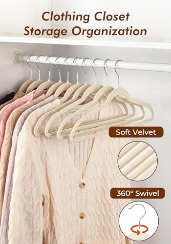 HOUSE DAY Ivory Velvet Hangers 50 Pack - Non Slip Felt Hangers Closet Essentials, Premium Space Saving Hanger, Gentle on Clothes, Sturdy Shoulder Design - Thumbnail 7
