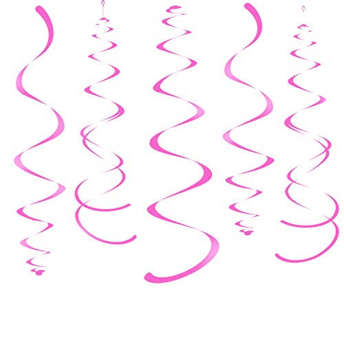 Image of Hot Pink Party Hanging Swirl Decorations Plastic Streamer for Ceiling, Pack of 28