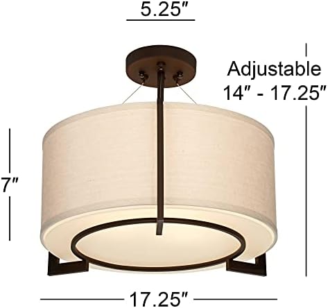 Possini Euro Design Stinson Modern Ceiling Light Semi Flush-Mount Fixture 17 1/4 Wide Bronze 3-Light Linen Drum Shade Frosted Glass Diffuser for Bedroom Kitchen Living Room Hallway Dining Bathroom
