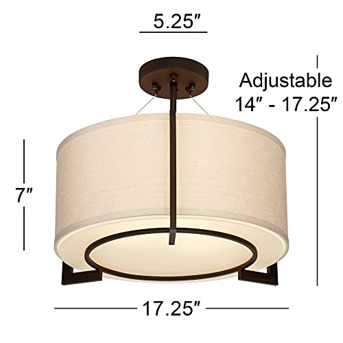Stinson Modern Ceiling Light Semi Flush-Mount Fixture 17 1/4" Wide Bronze 3-Light Linen Drum Shade Frosted Glass Diffuser For Bedroom Kitchen Living Room Hallway Dining Bathroom - Possini Euro Design #TOP3