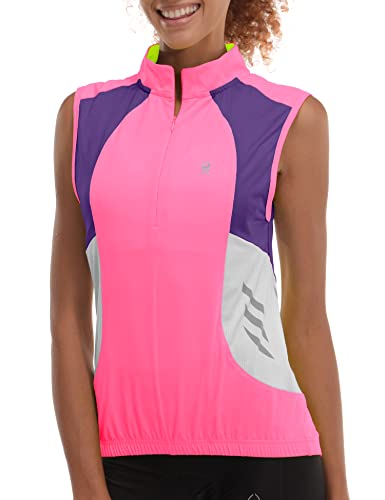 Image of Little Donkey Andy Women's Half Zip Breathable Cycling Vests Reflective Sleeveless Jerseys Shirts Golf 4 Rear Pockets