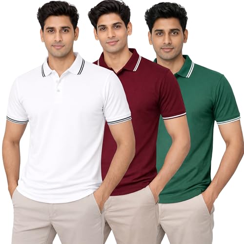 Image of Hangout Hub Men's Polo T Shirt | Solid | Plain Regular Fit Tees|Collar T-Shirts|Half Sleeves|Set of 1 & 2|HH.MP.MAR
