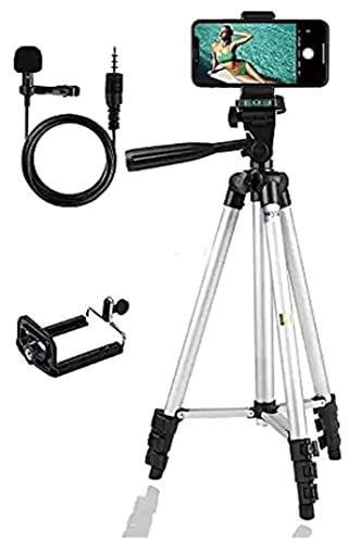 PKST Height and Angle Adjustable Aluminum Travel Tripod 3110 Mobile Holder Photography Camera Mobile Stand for Vlogging, Video Shooting, Compatible with All Phones (3110 Tripod mic)