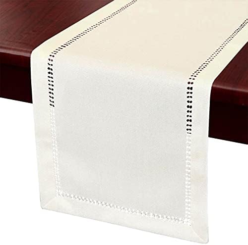 Grelucgo Handcrafted Solid Color Dining Table Runner, Dresser Scarf, Double-Hemstitched (Cream, 14 x 72)