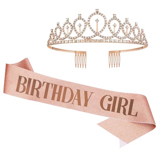 Elegant Gold Glitter Birthday Sash and Rhinestone Tiara Set for Womens Special Celebrations and Themed Parties