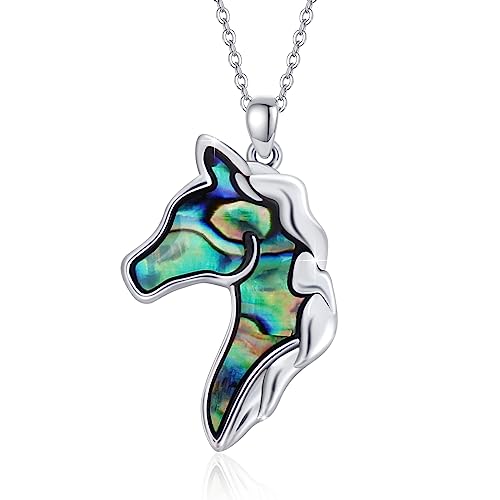 XIXLES Collier avec pendentif en forme de tête de cheval en abalone en argent sterling 925 et coquillage d'ormeau, Argent sterling