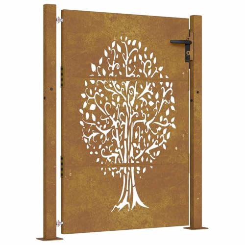 vidaXL Cancello da Giardino 100x125 cm in Acciaio Corten Design Albero, cancello in Metallo, cancello da Giardino Anteriore, cancello da Giardino con Serratura