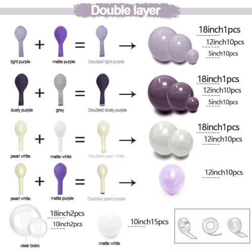 Image of Purple White Balloon Garland Double Stuffed Light White Lilac Balloons Pearl Balloon Arch Kit For Lavender Fairy Birthday Baby Shower Wedding Wild Flower Bridal Shower Party Decor
