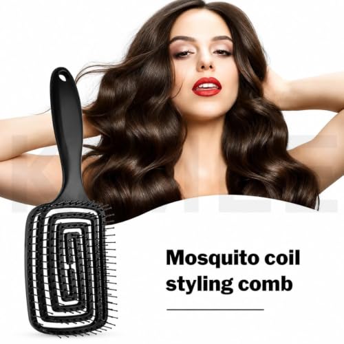 Image of KIMEE Vented Detangling Hair Brush (Pack of 2) - Flexible Spiral Curved Head for Faster Blow Drying - Pain-Free Detangler for Wet or Dry Hair - Scalp Massage Bristles with Non-Slip Matte Grip
