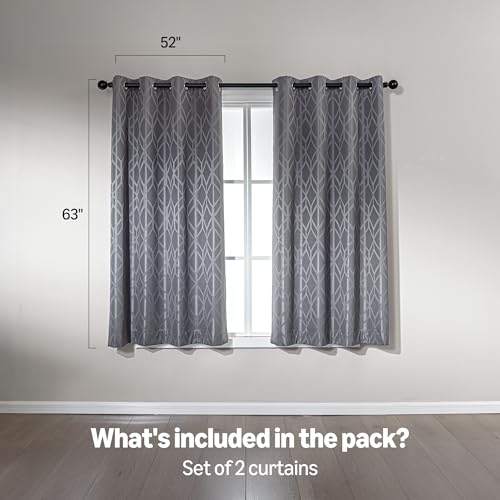 Amazon Basics Jacquard 2-Piece 100% Blackout Curtains, Living Room and Bedroom Drapes, Thermal Insulated Window Treatment, 52"x63", Grey by Amazon Basics - Used condition - Image 5