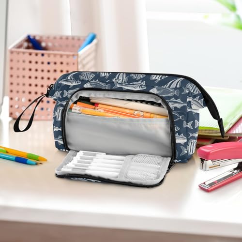 Image of Fish Vintage Pencil Case Pouch Big Capacity Pencil Bag Box Organizer Pen Case with Zipper Pencil Cases for Girls Boys Women School College Office