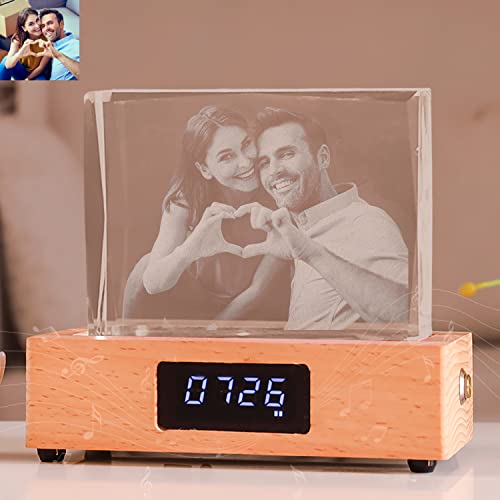 Angry Egg Boy Personalized Custom Photo Creative Gift Decoration Luminous Crystal Bluetooth Music Box with Clock Display to Send Girlfriends and Friends Anniversary Wedding Gifts