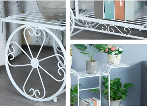Kundi 6-Tier Cart Planter Stand, Outdoor Flower Rack Flower Pot Display Rack 62x69x22cm (White) (White) Kundi 6-Tier Cart Planter Stand, Outdoor Flower Rack Flower Pot Display Rack 62x69x22cm (White) (White)
