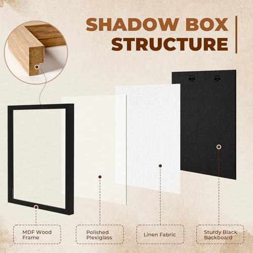 Image of Muzilife 16x20 Shadow Box Frame in Black with MDF Wood Frame and Soft Linen Back, Large Shadow Box Display Case for Memorabilia, Photos, Flowers for Wall or Tabletop Display with 8 pins