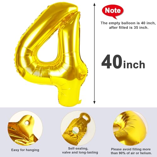 Image of 4 Balloon Numbers Birthday Decorations, 40In Gold Balloons for Men Women | Eye-catching Appearance, Perfect Decorative Centerpieces, Convenient Self-sealing Structure, Widely for Various Occasions