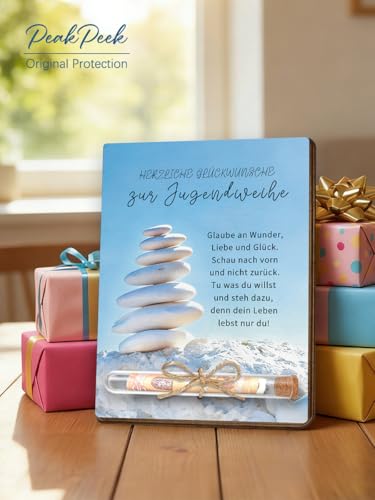 Jugendweihe Geschenke Mädchen Junge, Verpackung Geldgeschenk Jugendweihe - Holz Jugendweihe Karte mit Reagenzglas & Umschlag, Deko & Geschenk Jugendweihe Mädchen Junge