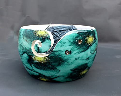 Image of Multi Purpose Wooden Yarn Bowl - Yarn Holder Rosewood - Knitting Bowl Handmade Wooden Yarn Bowl for Knitting and Crochet | Large Knitting Bowl Mother's Day Gift (Green)